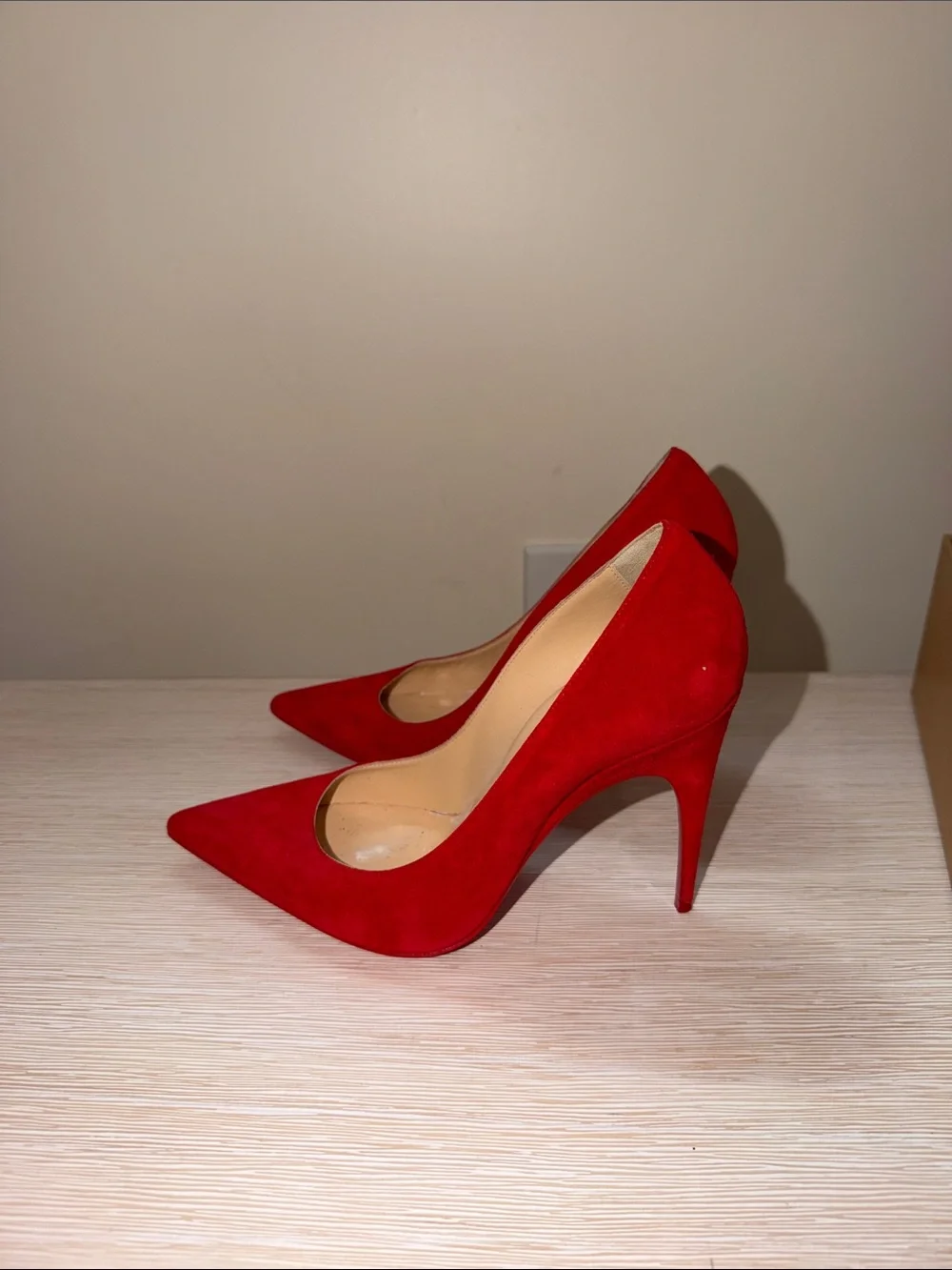 Christian Louboutin Vibrant Red Suede Pointed Toe Pumps